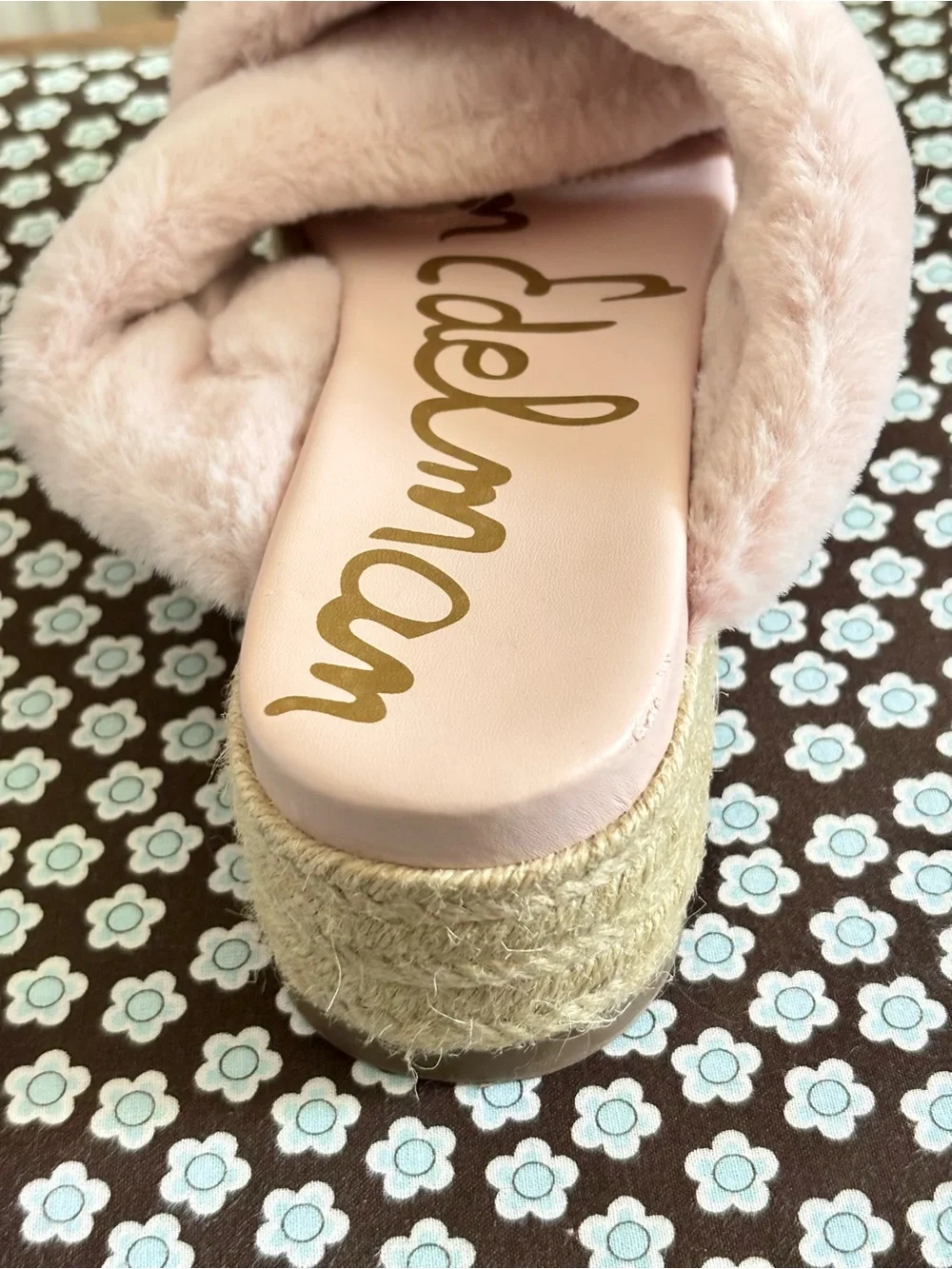 Sam Edelman Zia Pink Faux Fur Platform Espadrille Sandals SIZE 8